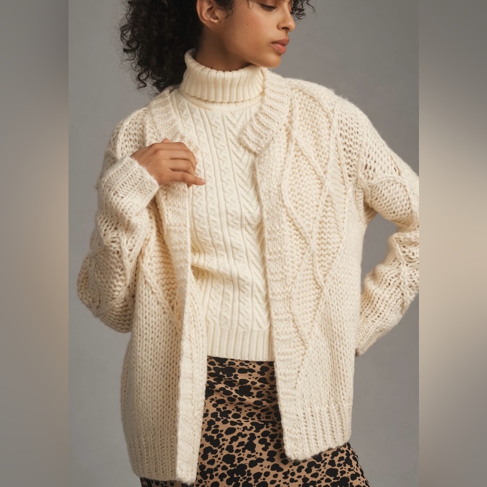 Anthropologie FRNCH Chunky Stitch Cardigan Sweater Medium